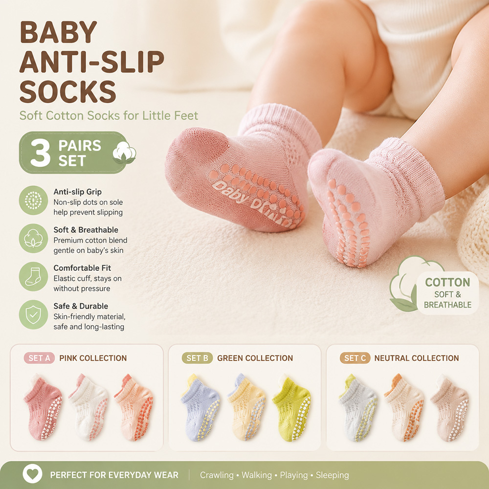 Baby Anti Slip Socks 3 Pairs S - Unisex Baby Socks Non Slip review and price